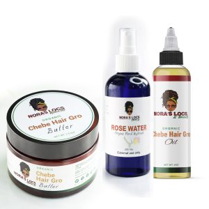 Chebe Hair Butter 3.53 Oz + Chebe Organic Hair Oil 8 Oz + Pure Organic Rose water