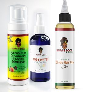 Conditioning & Styling Mousse + Chebe Organic Hair Oil 4 Oz + Pure Organic Rose water