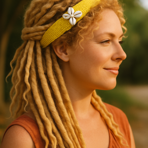 African backcloth beaaded cultural heritage Cowrie shells Crown Beaded Wrap yellow color