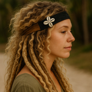 African backcloth beaaded cultural heritage Cowrie shells Crown Beaded Wrap black color